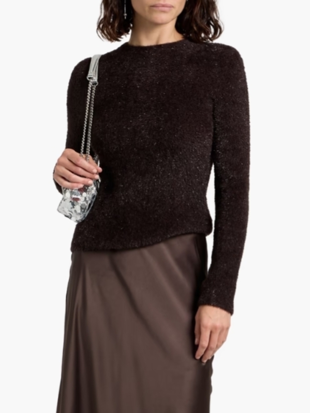 Vince brushed knitted and tinsel sweater in Merlot - Size Small